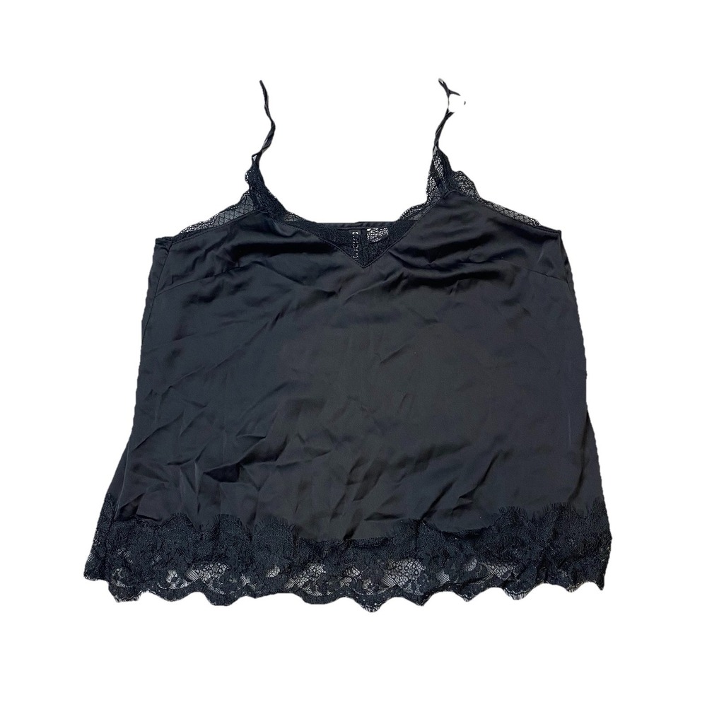 Lace Trim Camisole Tank Top Size 6 Fairygrunge Whimsigoth Vamp Black Satin Like